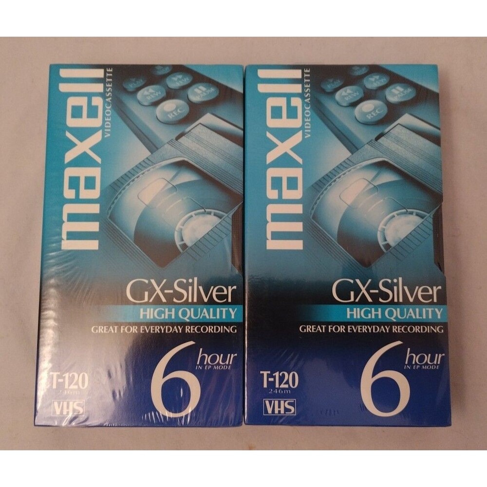 Maxell Video Cassette Tapes GX-Silver HQ 6-Hour T-120 Blank VHS Lot of 2 Sealed